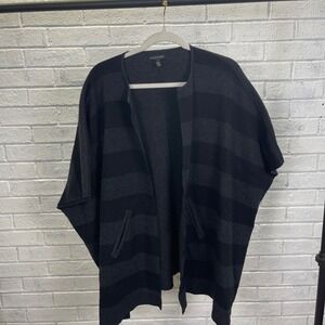 Eileen Fisher Wool Blend Striped Open Front Poncho Sweater Womens S Quiet Luxury